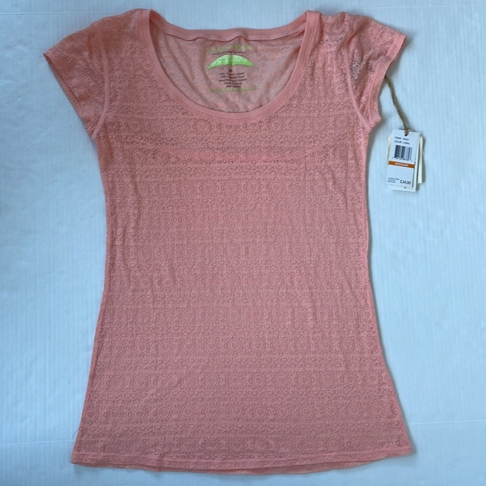 Earth Yoga Sheer Organic Cotton Blend Coral Peach Short Sleeve Tee Medium - Picture 11 of 14